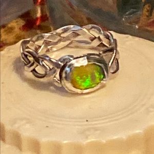 OPAL FIRE .925 PURE STERLING SILVER SIZE 8 RING AND ANTIQUE BOX !!!!!